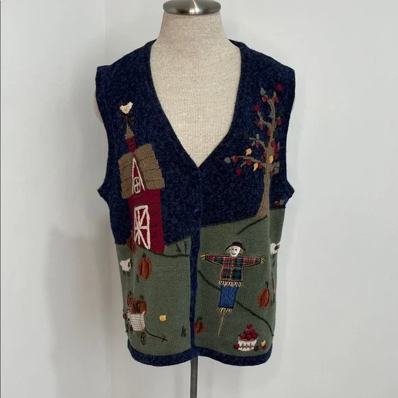 CJ Banks Women’s Size 1X Sweater Vest Hand Embroidered Fall Autumn Pumpkin - Picture 4 of 13